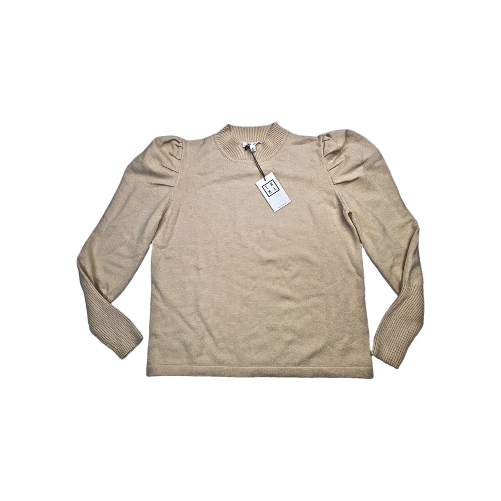 NWT New THML Ruby Sweater Puff sleeves Tan Knit Size Medium with TAGS $68